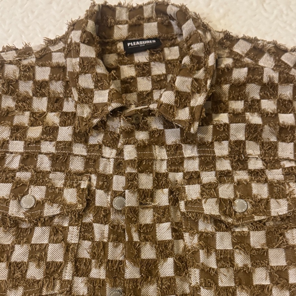 Pleasures Brown and White Checkered Bomber Jacket